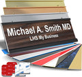 Custom Name Plate with Choice of Mounting for Walls, Doors, Cubicles, Hanging and More - Personalized Natural Teak Plastic White Letters - USA Made 2x12 - N7