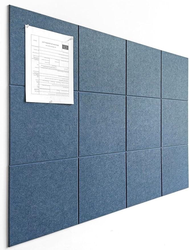 DECORITA Blue Felt Notice Board 47"x35" | Large Cork Bulletin Board Alternative for Office, Home & Classroom | Felt Wall Tiles (12-Pack) | Blue Classroom Decor Office Supplies | Ocean Blue