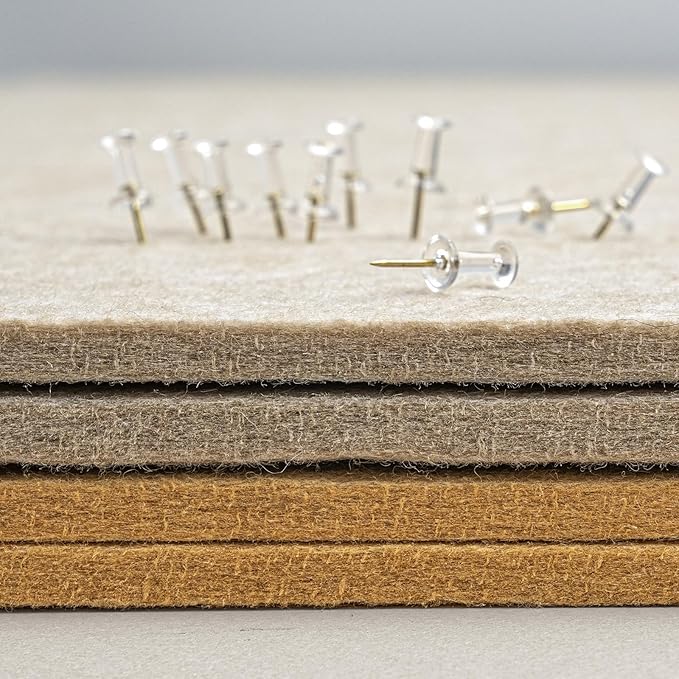 Bulletin Board, 35 x 17 1/2 inches Felt Board - Decorative Pin Board, Cork Board Alternative for Wall, Foldable Self-Adhesive Vision Board Prayer Board with 20 Pushpins Beige Brown