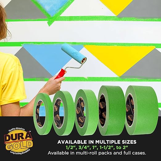 Dura-Gold Green Automotive Masking Tape 1-1/2 Inch (1.41 Inch x 55 Yards), 2 Rolls - Premium High-Performance, Heat Resistant - Auto Refinish Painting, Car Detailing, Autobody Industrial Painters Tape