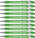 HEYZARDA Personalized Pens with Name Text Logo Custom Ballpoint Pen for Business Office Events with Stylus for Touchscreen 100 Pcs Green