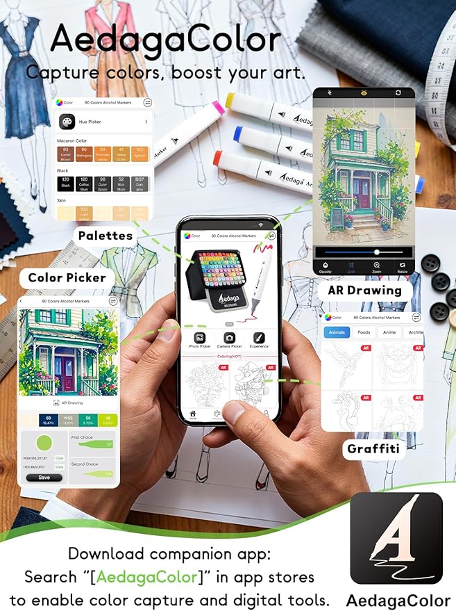 AEDAGA 240 Colors Alcohol Markers with Free App, Dual Tip Art Marker with Kickstand Case for Artists Adults. Alcohol Based Markers for Coloring Painting Sketching and Drawing, Great Gift