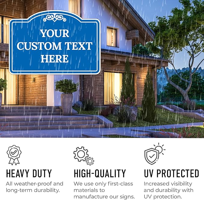 Custom Decorative Sign, Personalized Metal Sign for Business, Driveway, Home, Airbnb, Office Door Plaque, Blue Background Sign, 18x24 Inches, ACM, Fade Resistant, Made in USA by Sigo Signs