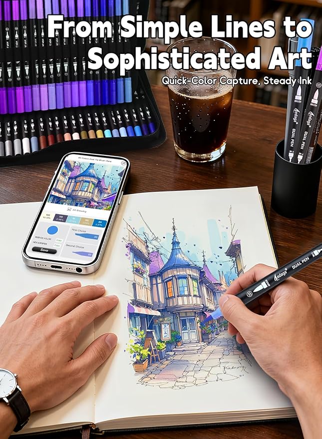 AEDAGA 80 Colors Numbered Dual Tip Brush Pens with Free App, Fine and Brush Tips Pens for Adults, Coloring Markers for Coloring Book Bullet Journaling Note Taking Planner Hand Lettering