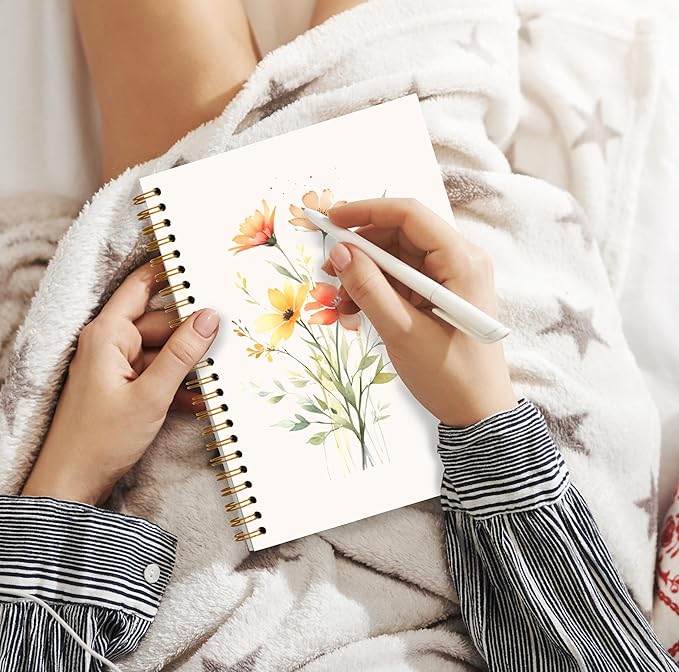 JWVK Vintage Floral Botanical Spiral Notebook, Cottagecore Flower Plant Botanical Notebooks for Note Taking, Rustic Wildflower Aesthetic Journal for Women, 5.5x8.3 Inch