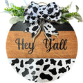 Wood front door sign Wood sign Home decor Welcome sign Sign for front door House warming gift Wedding gift (Hey Yall Cow-DS082(A10) S003, 18" Width)