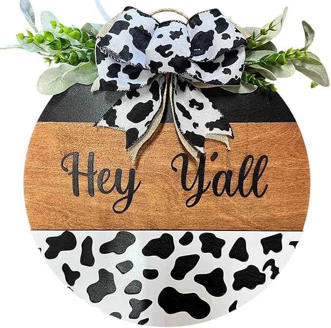 Wood front door sign Wood sign Home decor Welcome sign Sign for front door House warming gift Wedding gift (Hey Yall Cow-DS082(A10) S003, 11" Width)