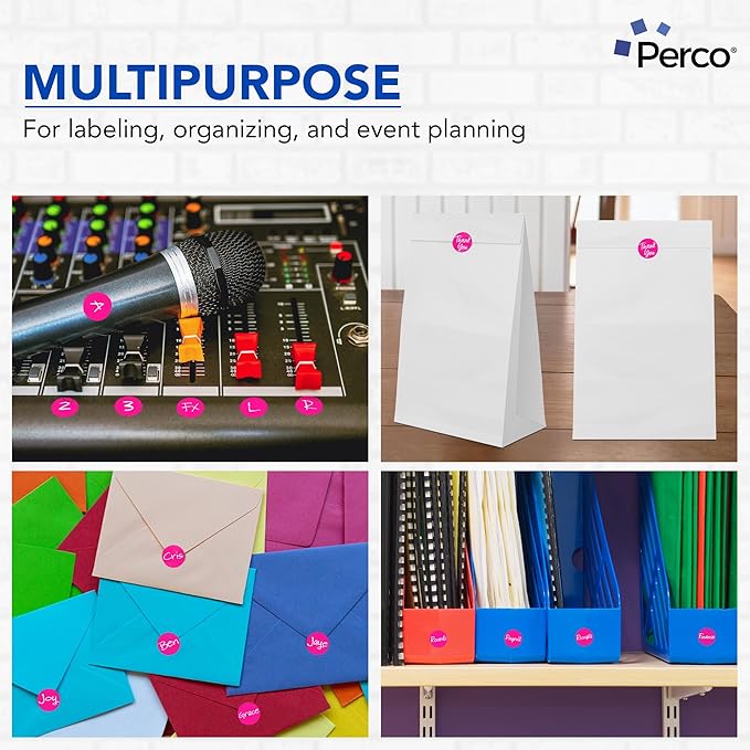 Perco Fluorescent Pink 1-Inch Round Circle Dot Sticker Labels with Easy Peel Perforation - 1,000 Labels per Roll - Strong Adhesion, Vibrant Colors for Organizing, Crafting & More - Made in USA