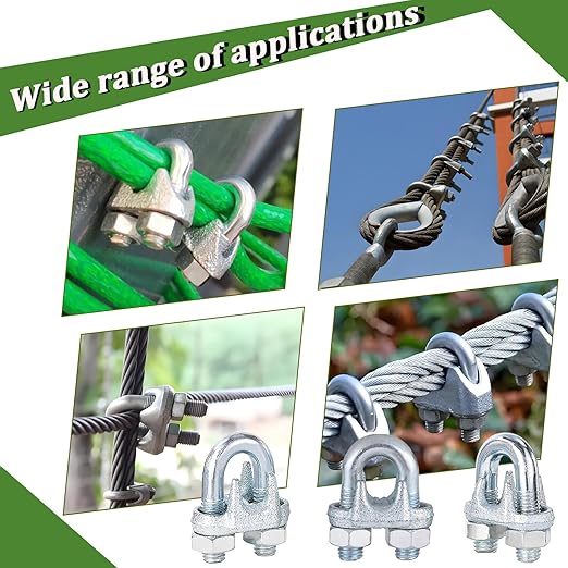 200PCS M6 Galvanized Zinc-Plated Wire Rope Cable Clamp Clips, 1/4" Wire Cable Clamps with U-Bolt Saddle Fasteners for Secure Rigging & Marine Use