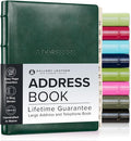 Gallery Leather Large Address Book with Alphabetical Tabs up to 480 Records, Leather Notebook Hardcover, Telephone and Address Books - 9x7", Desk Address, Acadia Green