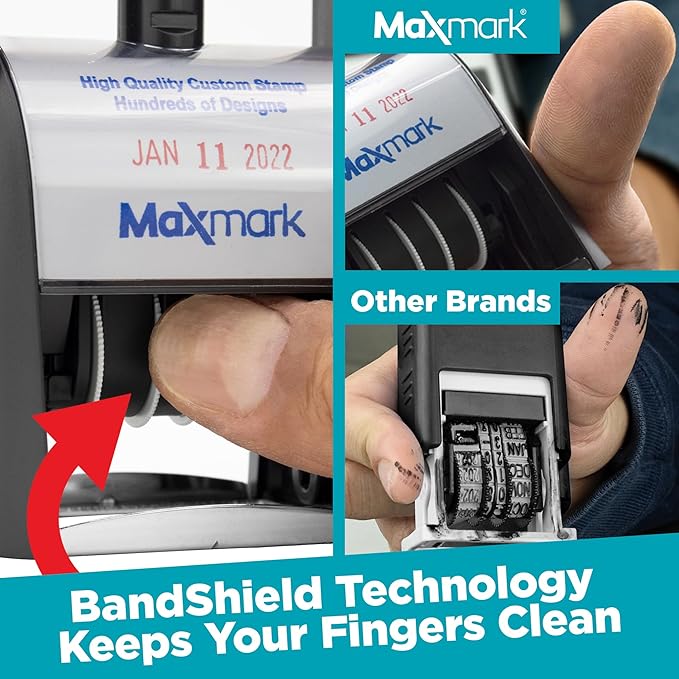 MaxMark Heavy Duty Self Inking Date Stamp with Phrase E-Mailed - Red Ink