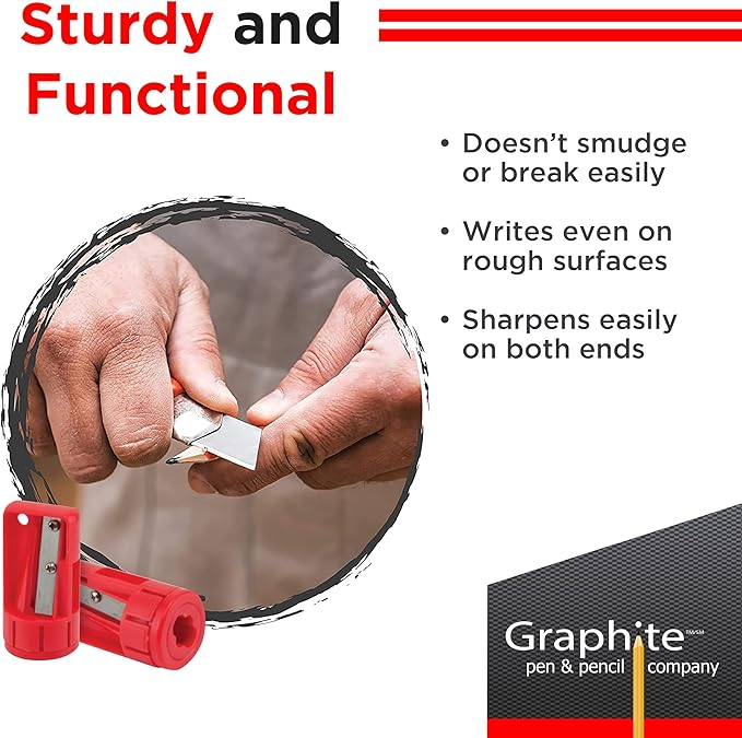 GRAPHITE Hard Lead Carpenter Pencils Bulk - (72) Pieces Lumber Wooden Pencil #2 (HB) - White