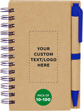 Custom Mini Spiral Notebooks with Black Ink Pens Set of 10/50/100, Personalized Bulk Pack - Perfect for School, Office, Business, Home - Blue