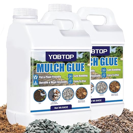 YOBTOP Rock Glue for Landscaping - 1 Gallon Professional Strength Mulch Glue for Rocks Pea Gravel Pine Straw | Non-Toxic Fast-Drying Weather-Resistant for Patios Walkways Driveways Garden Borders