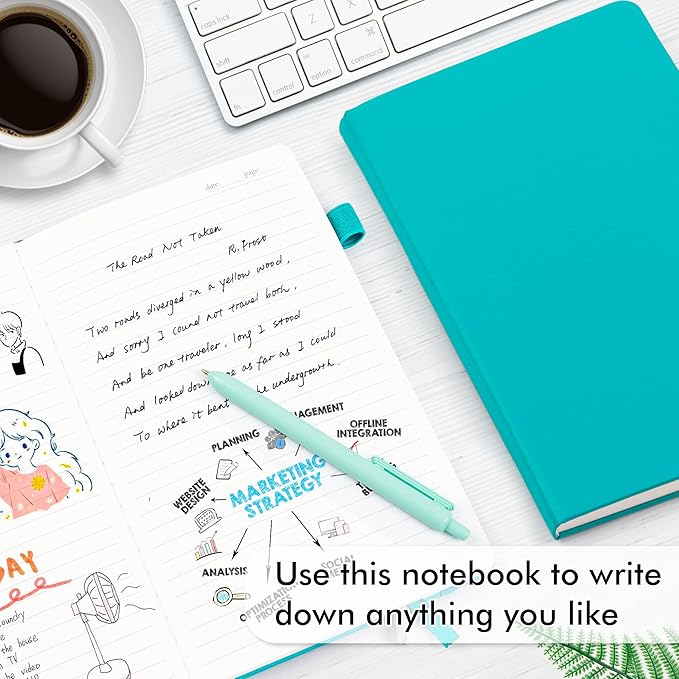 5 Pack Journal Notebook Bulk for School, Feela Hardcover Business Notebooks Classic Ruled Lined Journals with Pen Holder for Work Note Taking, with 5 Black Pens, 120 GSM, 5.1”x8.3”, A5, Emerald