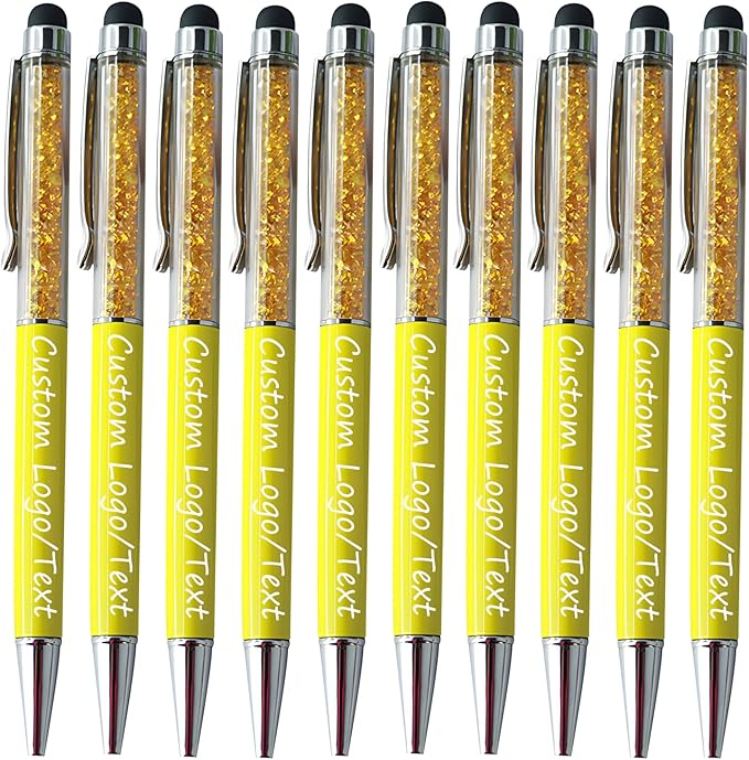 Customized Pens with Name/Logo - Touch Screen Stylus Ballpoint Pen, Perfect for Weddings, Business & Personalized Gifts (Yellow,20)