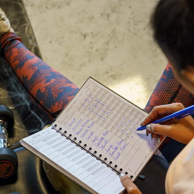 Nextnoid Hardcover Fitness Journal Workout Planner for Men & Women - A5 Sturdy Workout Log Book to Track Gym & Home Workouts - Navy Blue
