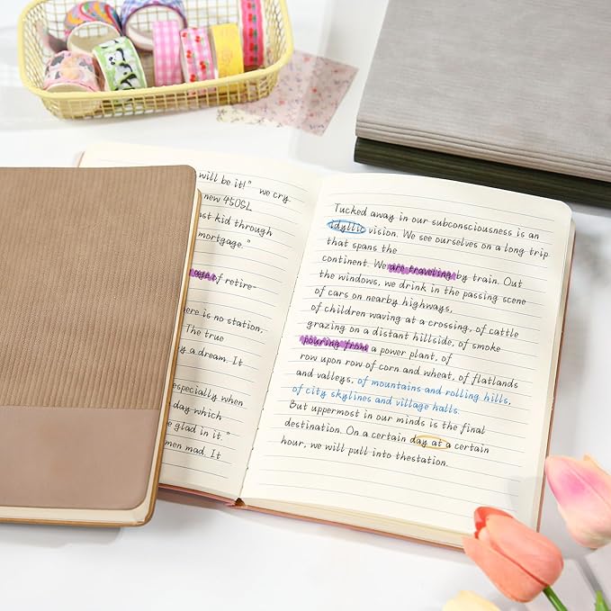 TSFPapier Lined Journal Notebook for Work College Ruled Note Book 5.79"x8.27" A5 PU Leather Daily Journaling 216 Pages for Women Men Writing Home School Supplies Business (RoseGold)