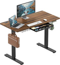 SHW 48-Inch Electric Height Adjustable Standing Desk with Drawer, Memory Preset and Cable Management Tray, Walnut
