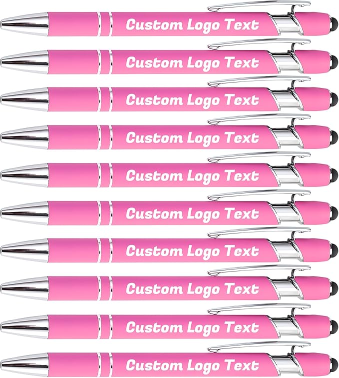 HEYZARDA Personalized Pens with Name Text Logo Custom Ballpoint Pen for Business Office Events with Stylus for Touchscreen 100 Pcs Rose