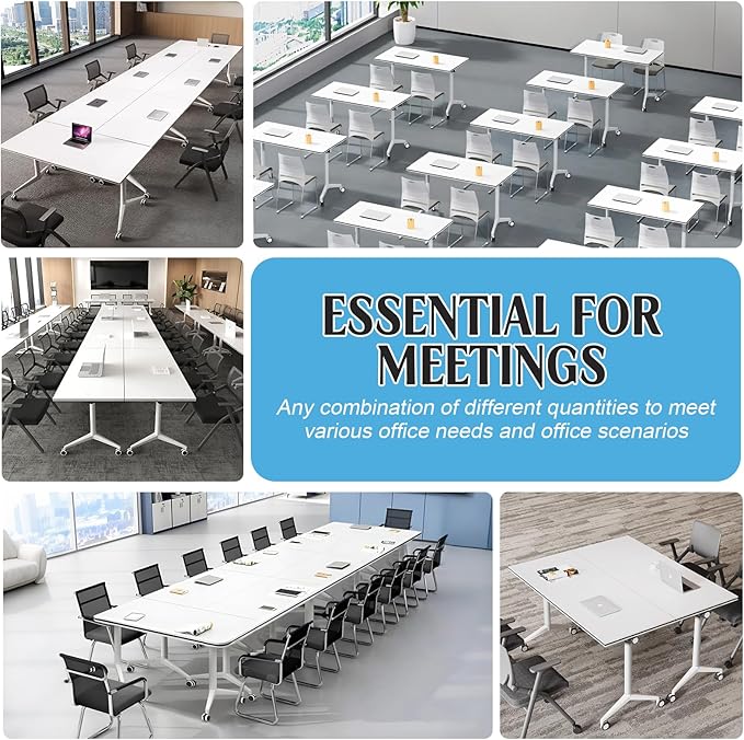 JEHUJD Conference Table,55.1''Folding Conference Room Table for 4-12 People,Mobile Flip Top MeetingTraining Table with Different Coulor and Styles for Offices, Classrooms,Meeting Room (4, A)