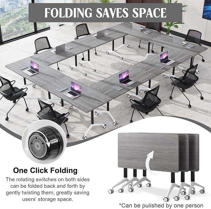 JEHUJD Conference Table,55.1''Folding Conference Room Table for 4-12 People,Mobile Flip Top MeetingTraining Table with Different Coulor and Styles for Offices, Classrooms,Meeting Room (4, 61''F)