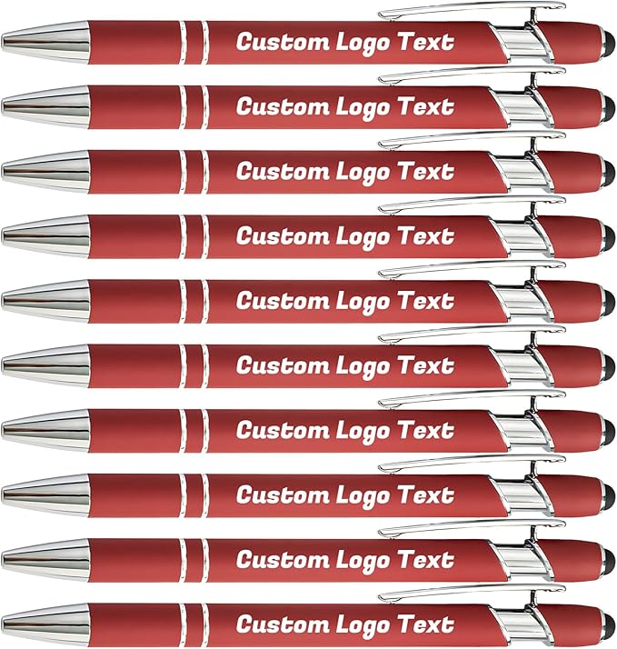 HEYZARDA Personalized Pens with Name Text Logo Custom Ballpoint Pen for Business Office Events with Stylus for Touchscreen 100 Pcs Wine