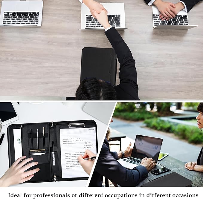 ProCase Portfolio Business Padfolio Folder with Handle and Zipper, Conference Meeting Executive File Legal Document Organizer with Pockets Letter Size A4 Writing Pad Notepad Padfolio -Allblack