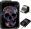 BWEGRHE Cute Credit Card Holder with Zipper, Shackle Skull RFID-Blocking Card Case Small Wallet for Women Men, Multi-slot Card Organizer Case Travel Accordion Wallet