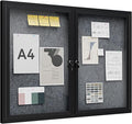 48"x36" Lockable Enclosed Bulletin Board, Outdoor Flet Weather-Resistant Aluminum Frame Notice Board, Wall Mounted Display Case Acrylic Doors for School,Office,Black Frame w/Grey Flet