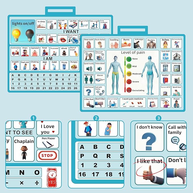 4 Pcs 15''x 11''Nonverbal Communication Board,for Patient、Stroke Therapy Equipment for Adults、AAC Device for Autism、Communication Board for Nonverbal People