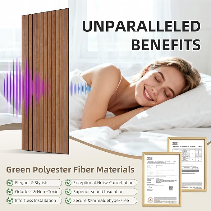 TO-TH Wood-Look Sound Panels, 4 Pack 47.2” x 23.6” Soundproof Wall Panels, Decorative Acoustic Panels,Wood Panels for Wall for Home, Office, Basement, Cherry with Mitered Edges