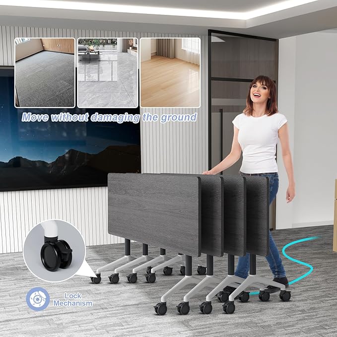 Conference Table Flip Top Mobile Conference Room Tables,Folding Conference Table with Wheels,Large Meeting Training Seminar Table Saving Space for Office Classroom(12C,47.2'')