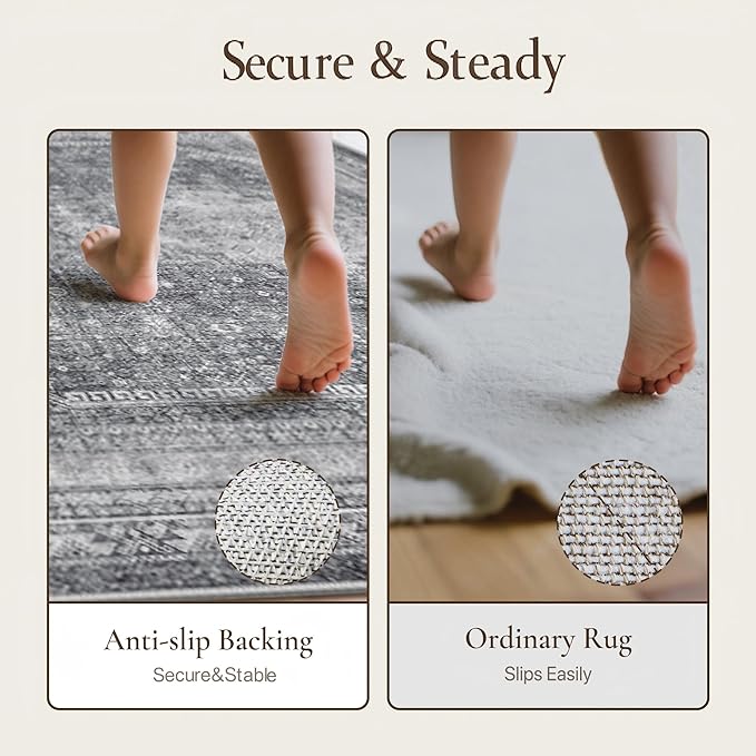 GENIMO Runner Rug 2x6 Non Slip Machine Washable Hallway Runner Rug, Low Pile Lightweight Rugs for Entryway, Hallway, Kitchen and Corridor, Vintage Grey