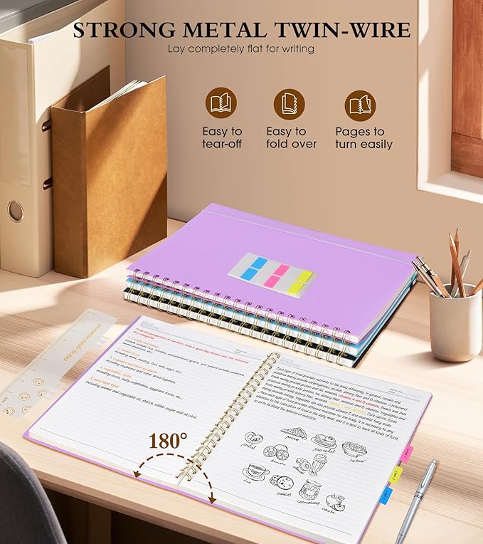 Spiral Notebook Journal 8.5” x 11”, A4 Large Notebooks for Women Men, College Ruled Lined Journal, 100 GSM Paper, Hardcover Spiral Bound Journals for Work School Writing Note Taking Business, Purple