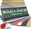 Personalized Name Plate with Choice of Mounting Holders for Walls, Doors, Cubicles, Hanging and More - Custom Verde Green Marble Plastic White Letters - USA Made 2x10 - S4
