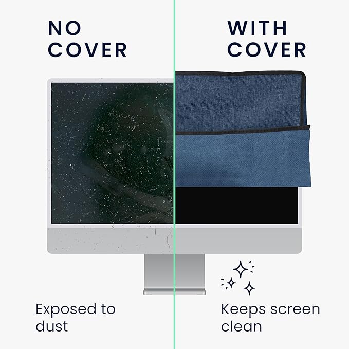 kwmobile Dust Cover for 27-28" Monitor - Linen Monitor Display Protector - Protect Your Computer Screen - Blue Grey