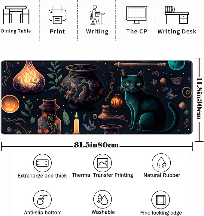 TENG DA QING Anime Blue Cat Kawaii Cats Mouse Pad, XL Large Extended Gaming Desk Pad, Women Desk Decor Pad Computer Laptop Keyboard and Wireless Mouse Mat with Stitched Edges 31.5x11.8 in