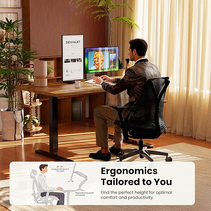 ErGear Electric Standing Desk, 44 x 24 Inches Height Adjustable Stand up Desk, Sit Stand Home Office Desk, with Two-Piece Desktop (Vintage Brown)