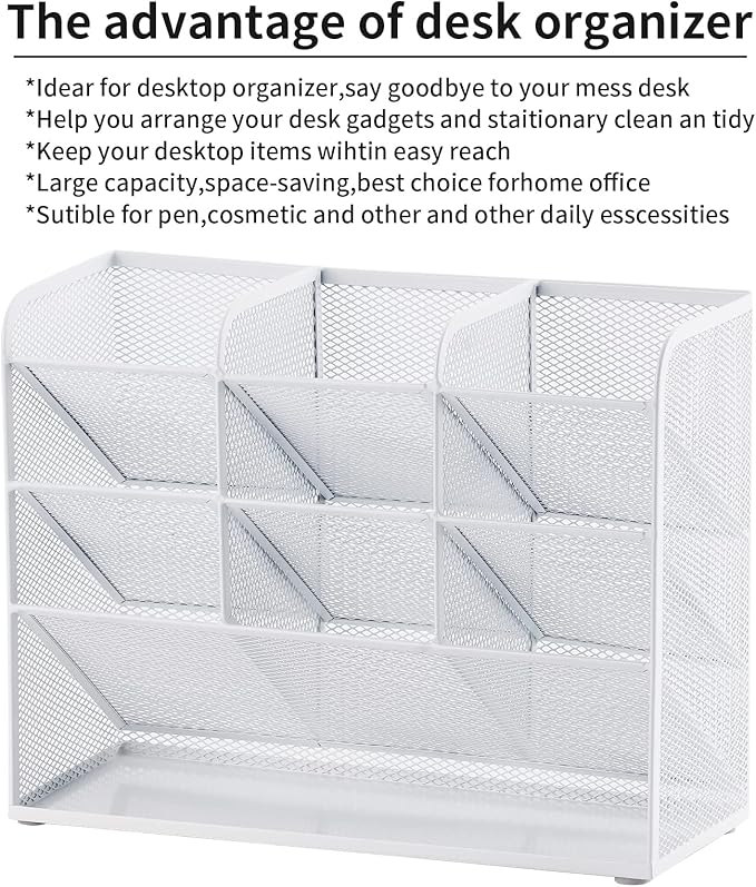 Marbrasse Mesh Desk Organizer, Multi-Functional Pen Holder, Pen Organizer for desk, Desktop Stationary Organizer, Storage Rack for School Home Office Art Supplies (White - Mesh Pen Holder)