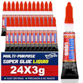 WOUSEDO 24 X 3g Super Glue Liquid, Clear Strong Adhesive,Fast Drying Cyanoacrylate Glue for Wood, Rubber, Leather, Hard Plastic, Metal, DIY Crafts and More