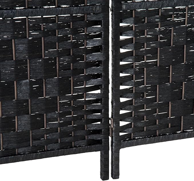 HOMCOM Room Divider, 6 Panel Folding Privacy Screen, 6FT Tall Portable Wicker Weave Partition Wall Divider for Bedroom, Home Office, Black