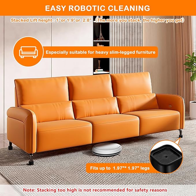 shouwuhho 9 Pack Furniture Risers Adjustable Bed Risers Heavy Duty Lifts Height 1", Square Stackable Bed Risers 1, 2 or 3 Inch for Desk Leg Table Couch Sofa Chair Bed Frame Legs Dorm, Black