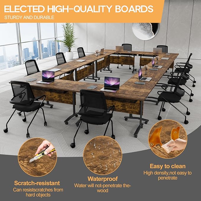 Folding Conference Table 4ft 5ft, Foldable Office Meeting Desk for 6 People, Multiple Sizes Colors Mobile Conference Room Table for Training Room School Business Furniture (4, Brown, 63in)