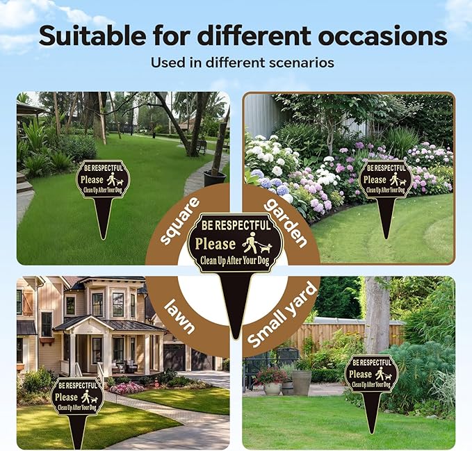 2 Pack Clean Up after Your Dog Signs Pick Up After Your dog sign 13.6"x9.6" with Integrated stake Double Side Printed- Be Respectful, No Dog Poop and Pee Stop Dogs from Pooping/Peeing On Your Lawn/Garden
