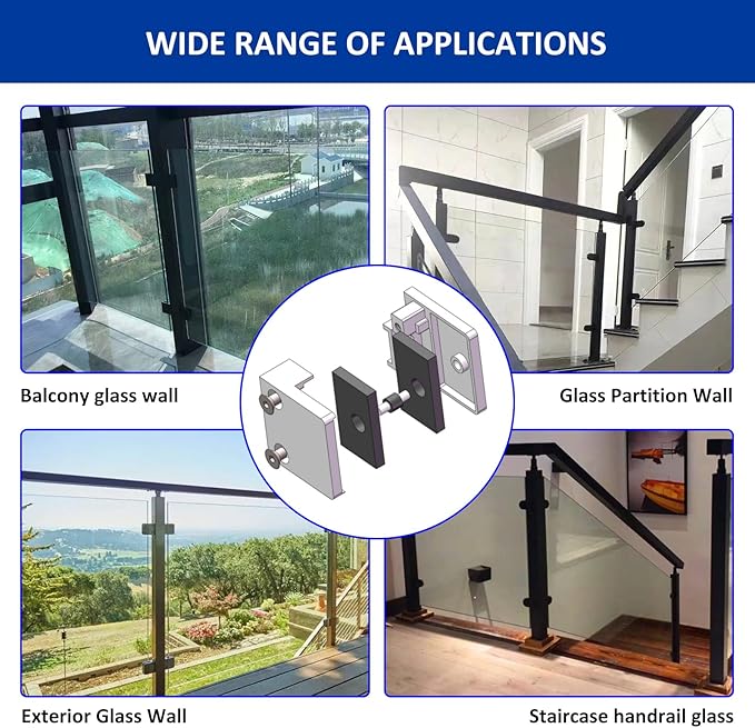 Glass Clamp－4PCS Adjustable Glass Shelf Bracket, 1/3 "-1/2 " 304 Stainless Steel Glass Clamps, Glass Clamp Bracket is Suitable for Railing, Stairs, Glass Wall, All Kinds of Glass (Black-20pcs)