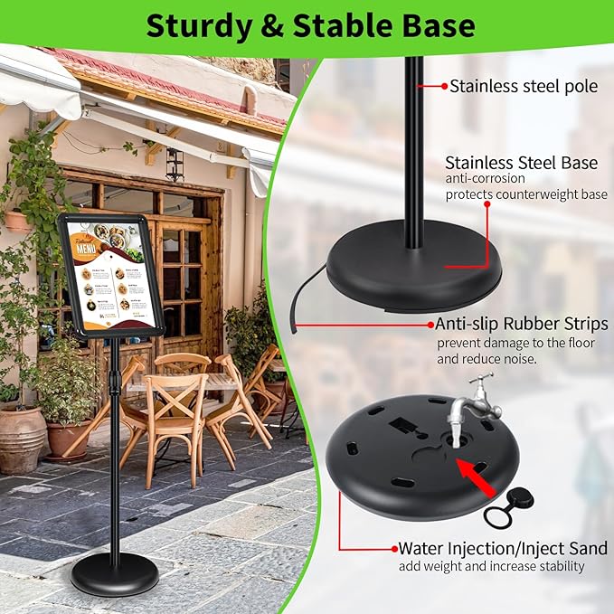 INNOVSIGN 6Packs Adjustable Pedestal Sign Holder Stand 8.5''x11'', Floor Standing Poster Sign Stand for Vertical/Horizontal View Sign stand,Outdoor/Indoor Standing Sign Holders(Black, Round)