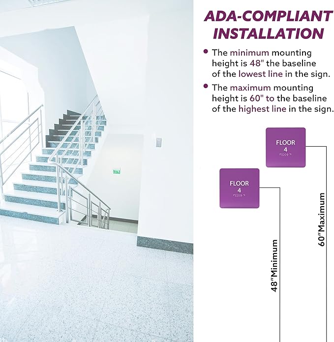 Grey w/White ADA Floor 4 Sign with Braille – Made from Durable Acrylic and Ready to Mount