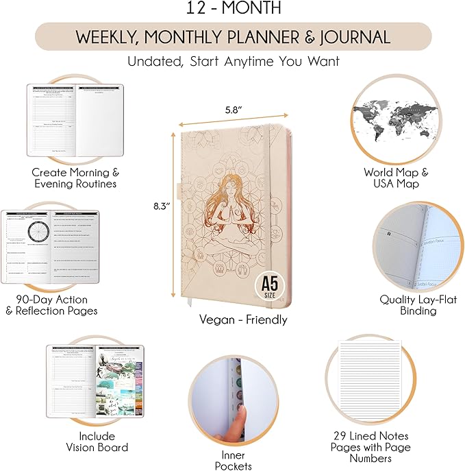 Life & Goal Planner – Undated Daily, Weekly & Monthly Organizer with Habit Tracker, Time Management Tools, and Productivity Journal for Personal Growth and Success