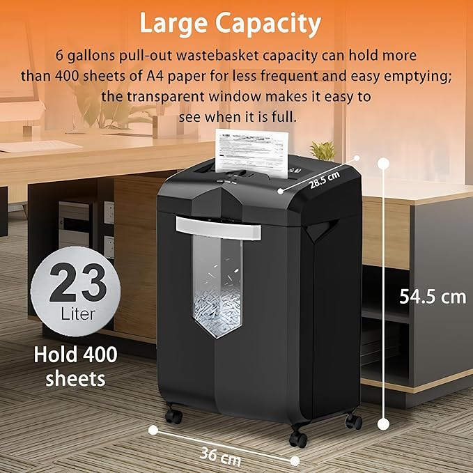 Bonsaii Heavy Duty Paper Shredder, 16 - Sheet, Micro - Cut Office Shredder, 60 - Minute Continuous Running time, Commercial Grade, 6 - Gallon Pull - Out Basket, High - Security P - 4 Level Protection